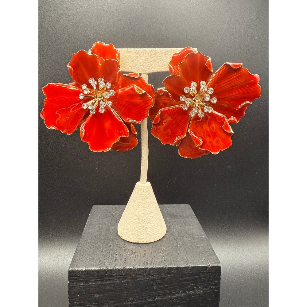 Piper K Handpainted Red Floral Satement Earrings